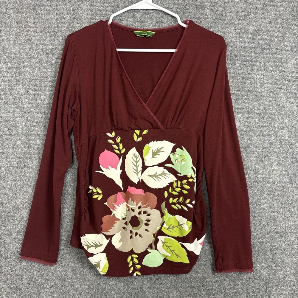 Oilily Top Blouse  Womens L Burgundy Floral Babydoll Y2K